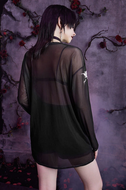 Mesh Skeleton Print Gothic T-Shirt