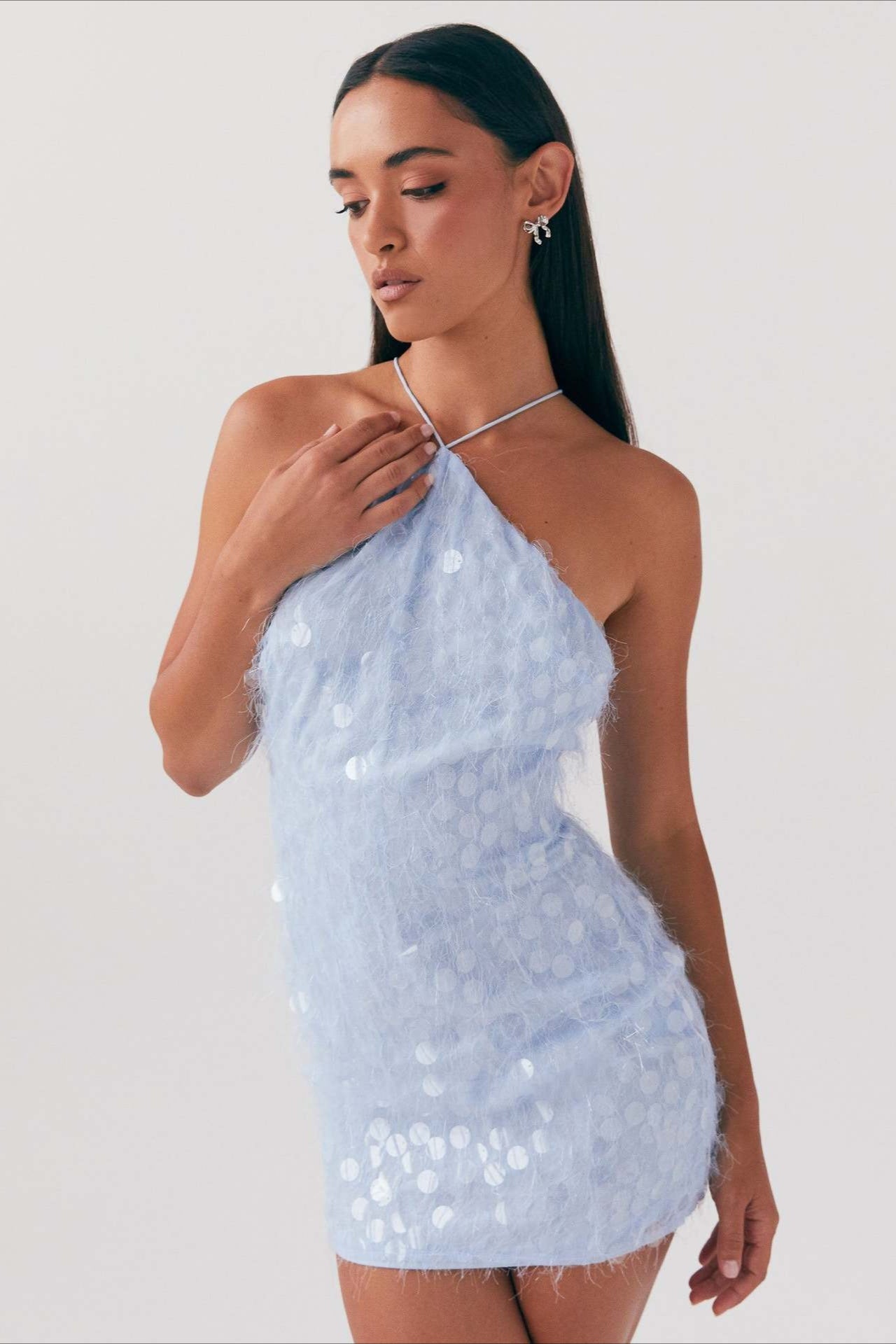 Backless Halter Sequin Lace Up Party Dress