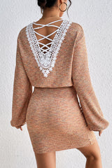 Backless Long Sleeve Knit Sweater Dress
