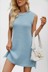 Solid Color Round Neck Knit Sweater Dress