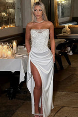 Sequin Strapless High Slit Maxi Dress