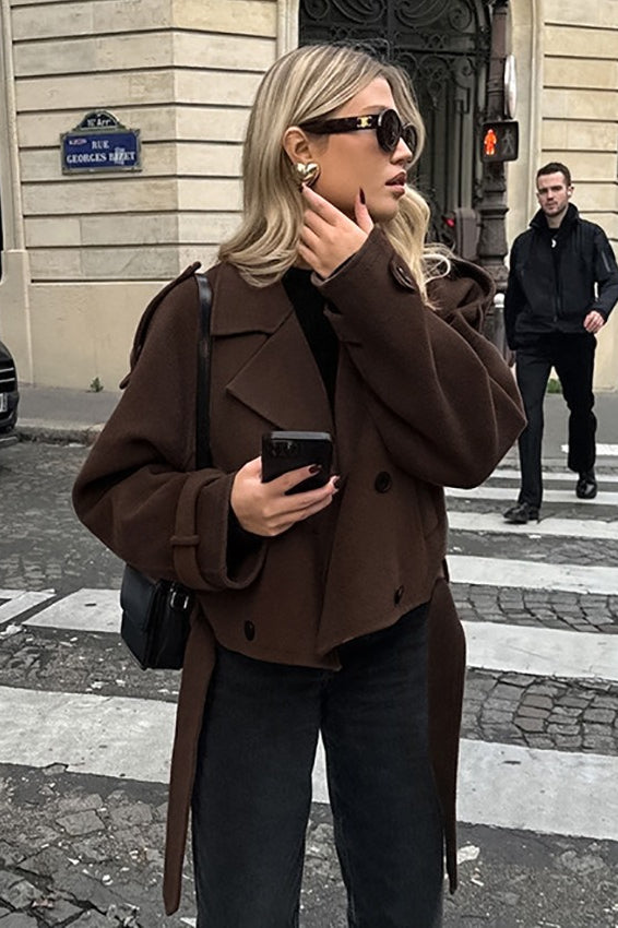 Brown Wool Blend Double Breasted Jacket