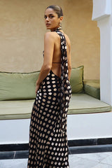 Elegant Polka Dot Backless Halter Maxi Dress