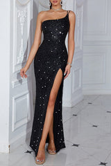 Sequin One Strap Slit Formal Dress