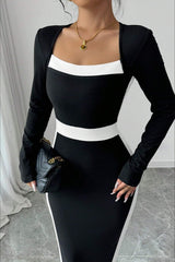 Color Block Panel Bodycon Cocktail Dress