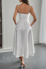 Jacquard Spaghetti Strap Cocktail Dress