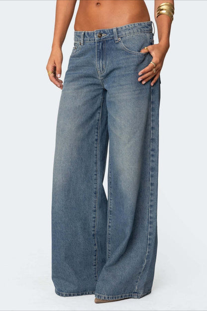 Low Waist Printed Wide Leg Jeans