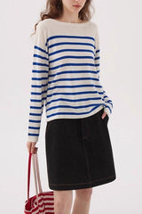 Navy Striped Relaxed Boat Neck Knit Top