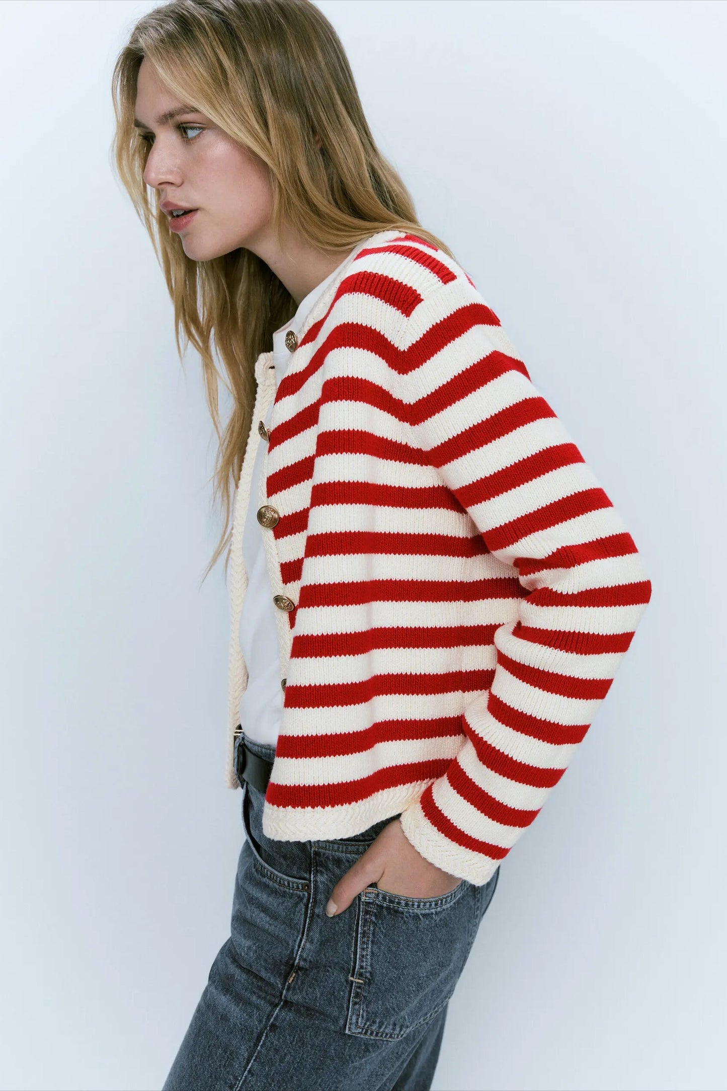 Striped Slim Fit Knit Cardigan