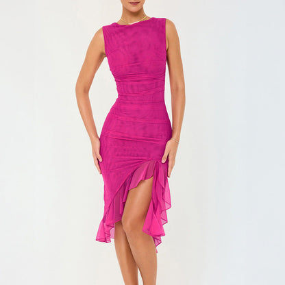 Mezuna Midi Dress - Rose Red