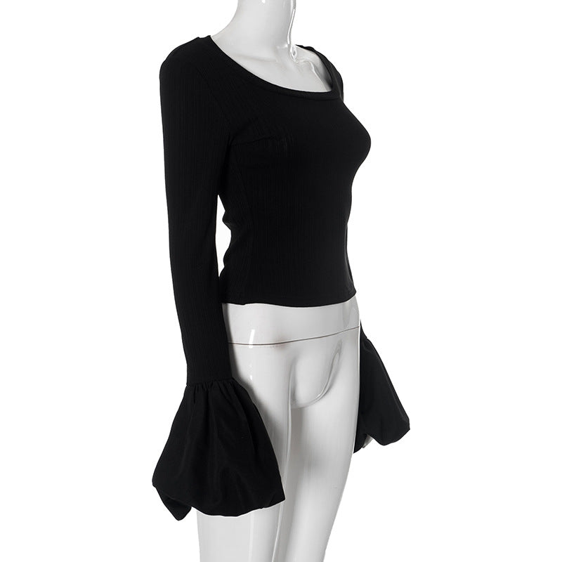 Trent Top With Umbrella Cuff Sleeves - Black