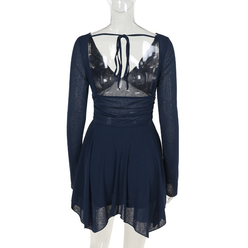 Cosmic Elegance V Neck Dress - Blue