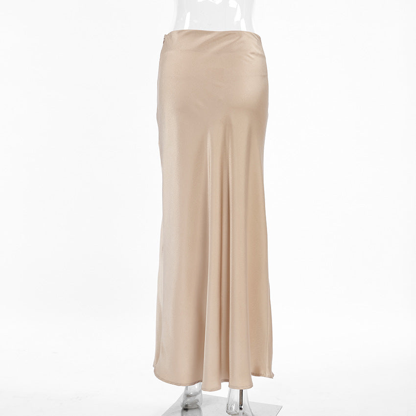 Sleek Satin Skirt - Khaki