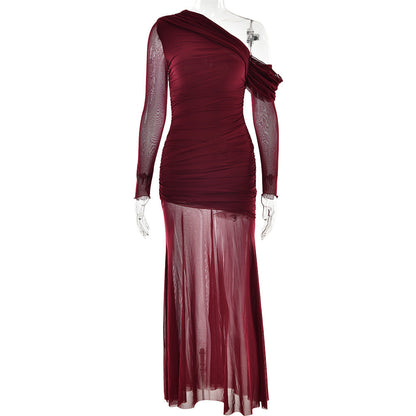 Soprano One-Shoulder Dress - Maroon