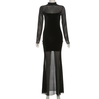 Velvet Crush Sheer Dress - Black
