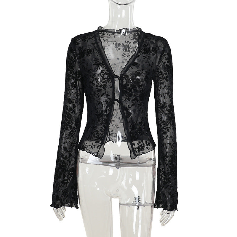 Lace Lovers Tie Up Top - Black