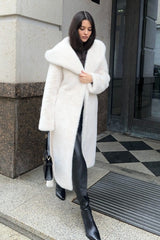 Long Hooded Belted Mink Faux Fur Overcoat