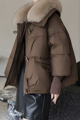 Plush Lapel Cropped Puffer Jacket