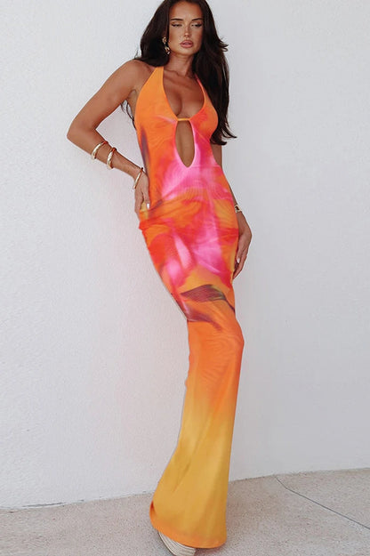 Weird Puss Colorful Print Maxi Dress