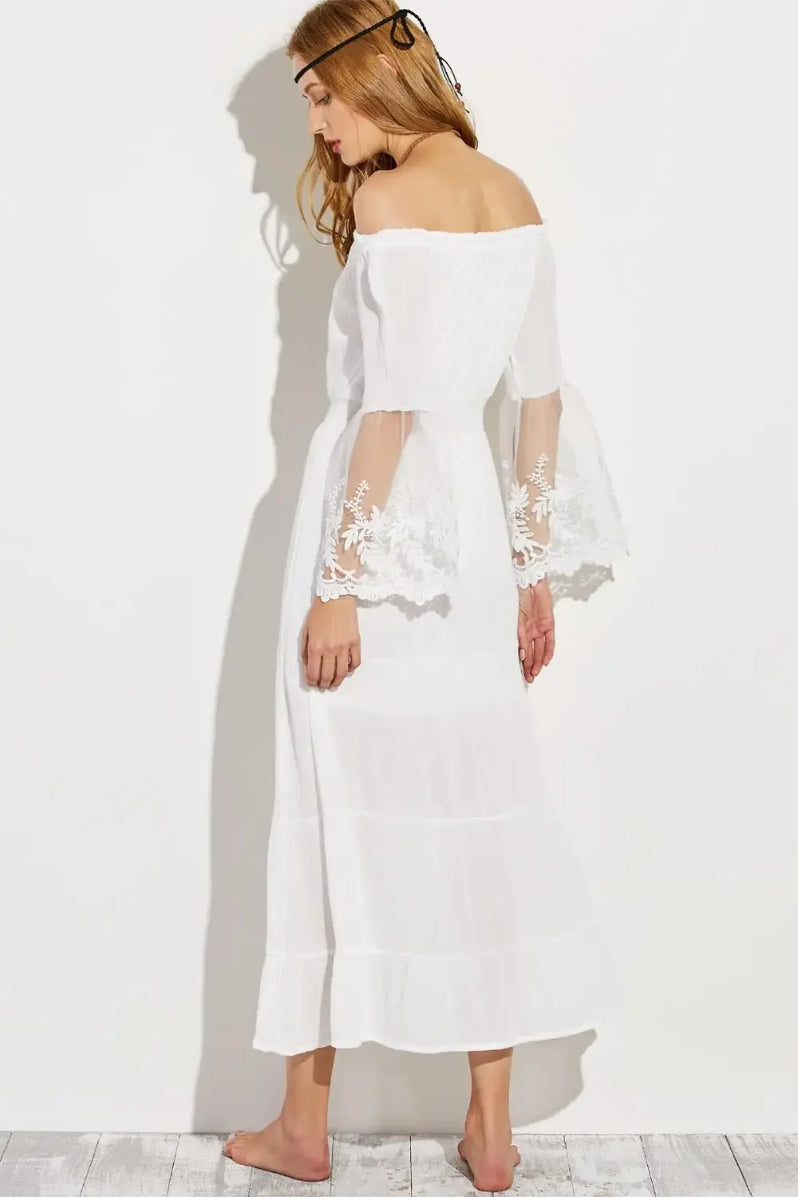 Flare Sleeve Off Shoulder Boho Dress