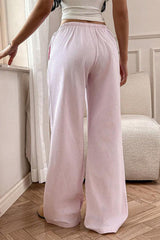 Pink Casual Wide Leg Knit Pants
