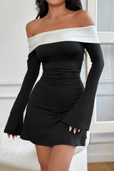 Flare Sleeve Color Block Cocktail Dress