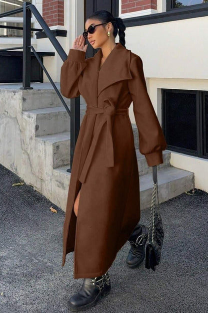 Brown Oversized Lapel Wool Coat coats