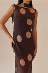 Vintage Polka Dot Sleeveless Bodycon Maxi Dress