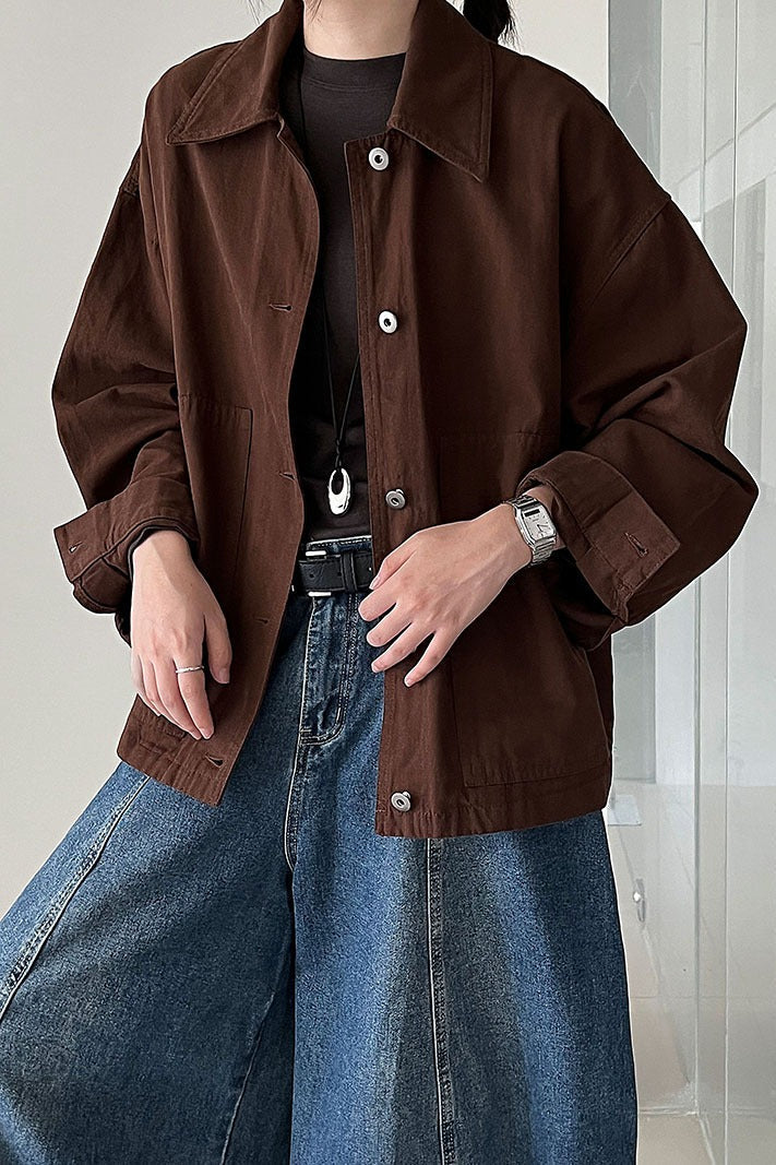 Utility Lapel Fleece Jacket M / Brown