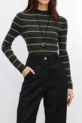 Seamless Crew Neck Striped Knit Top
