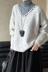 Oversized V-Neck Knit Sweater