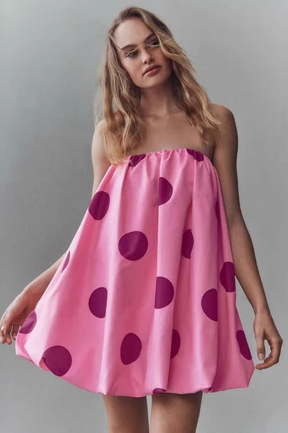 Sexy Polka Dot Strapless Bodycon Mini Dress