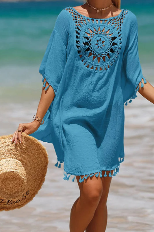 Crochet Cover Up Boho Dress Blue / One Size