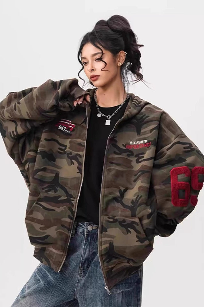 Vintage Camouflage Zip-Up Hoodie