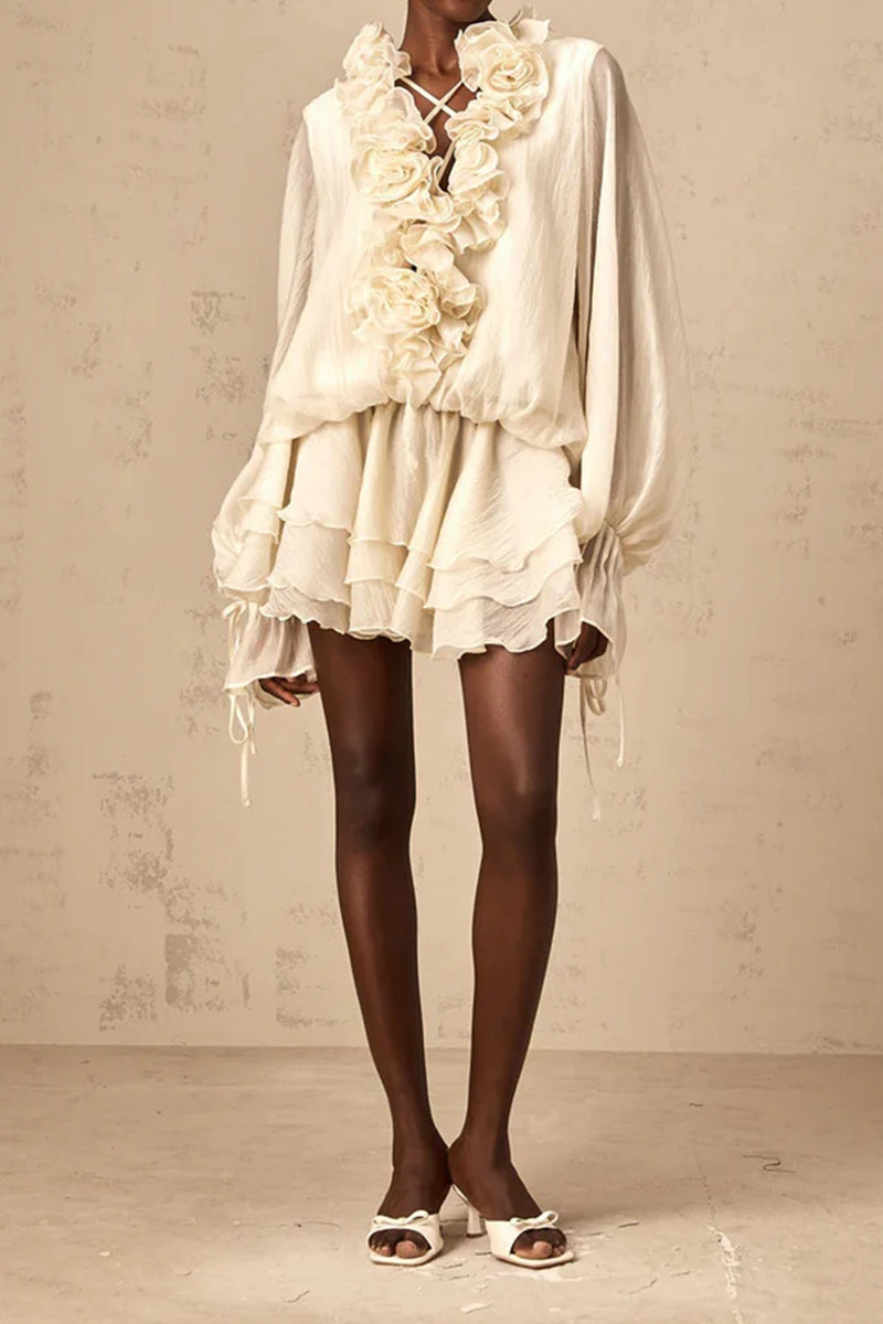 Loose Fit Folded Ruffle Boho Dress