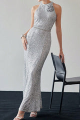Halter Sequin Mermaid Maxi Dress