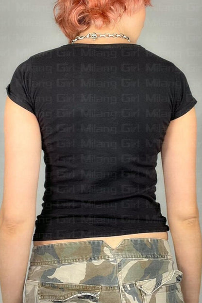 Skull Print Slim Fit Crop T-Shirt