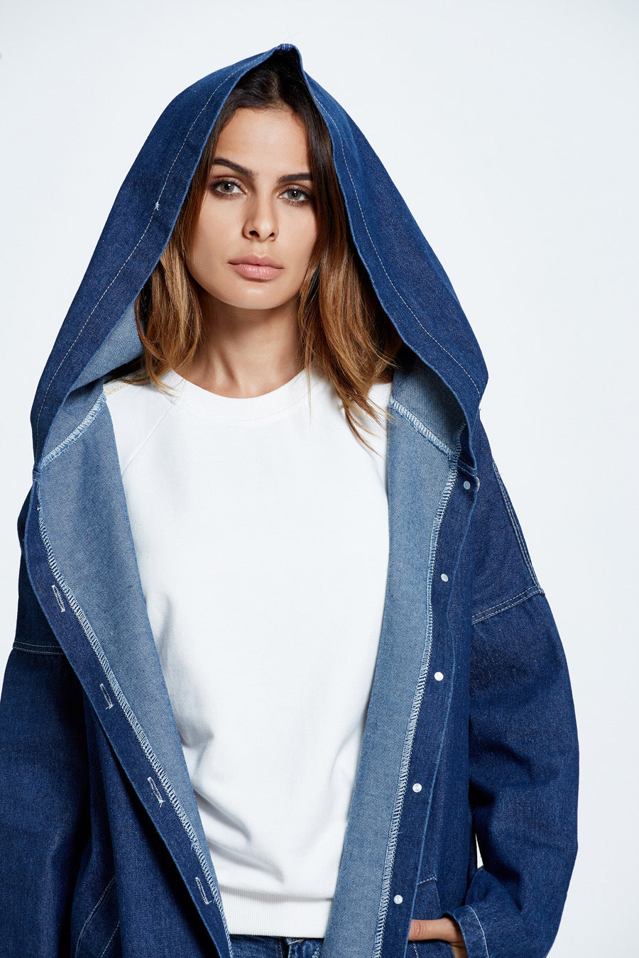 Long Hooded Denim Coat coats