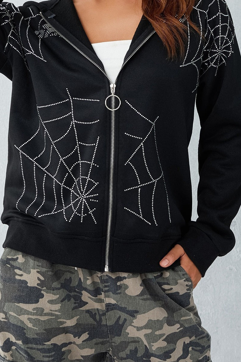 Y2K Spider Rhinestone Hoodie