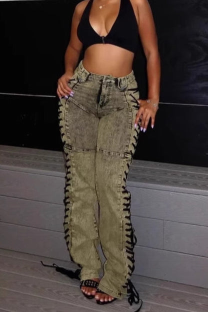 Drawstring Lace Up Denim Jeans