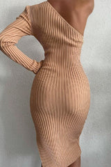 One Shoulder Split Sweater Dress