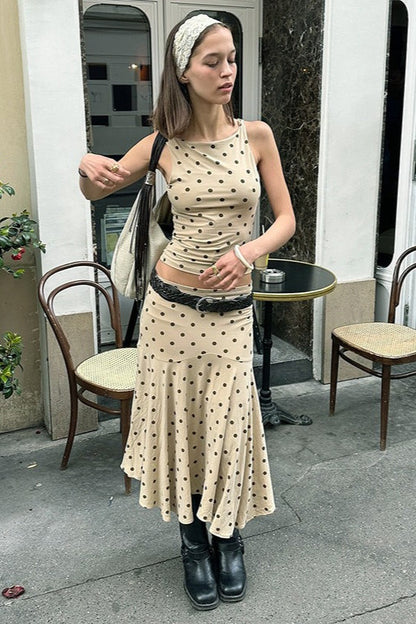 Polka Dot Ruched Maxi Two Pieces Set