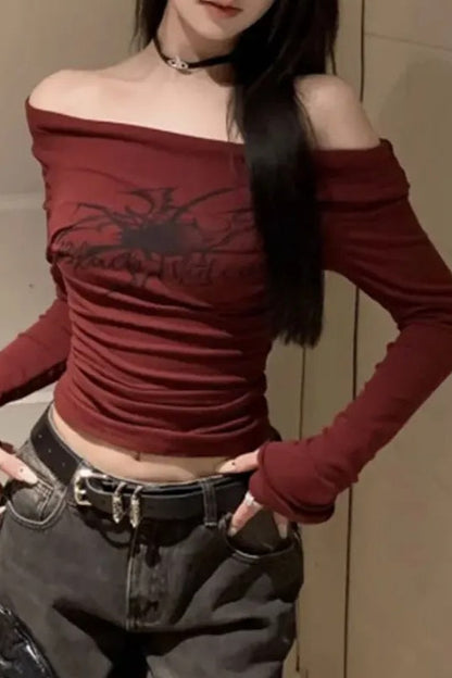 Y2K Off Shoulder Gothic T-Shirt