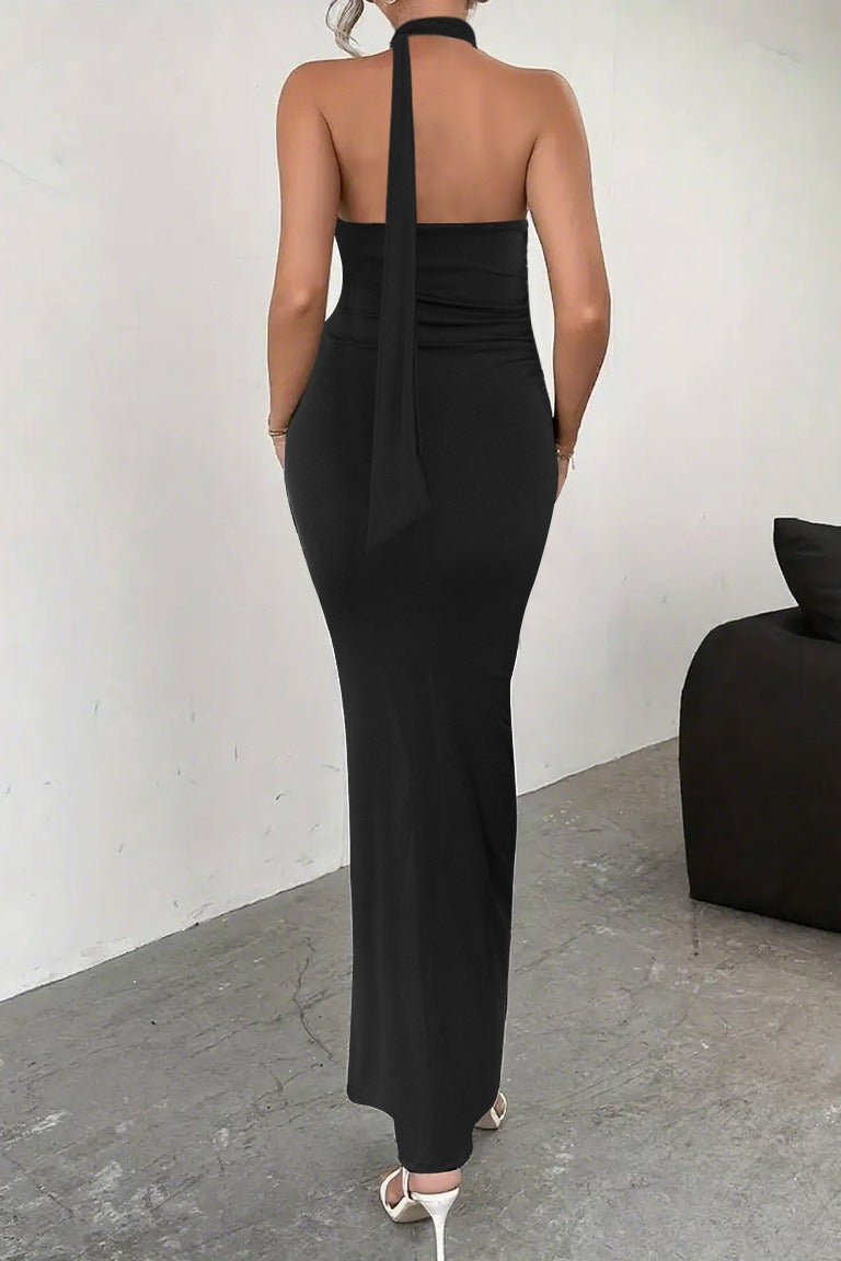 Backless Tie High Slit Party Dress