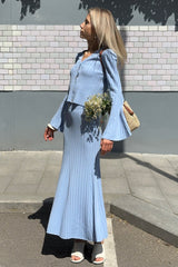 Two-Piece Bell Sleeve Knit Sweater Dress