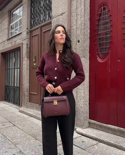 Cropped Knit Pocket Cardigan