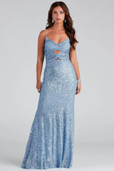 Sequin Spaghetti Strap Formal Dress S / Blue