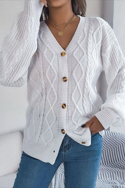 Knitted Long Sleeve Loose Single Breasted Cardigan White / S