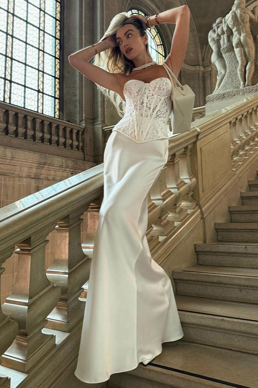 Lace Bustier Bodycon Formal Dress S / White