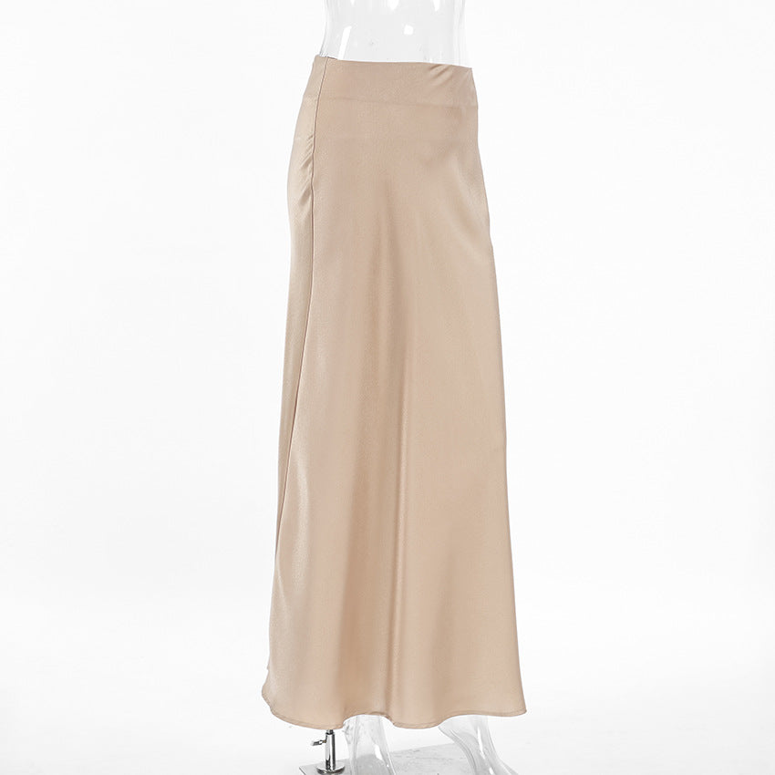 Sleek Satin Skirt - Khaki